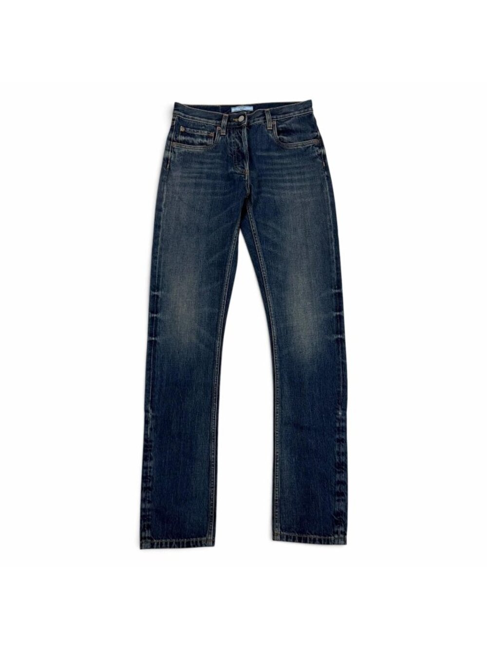 Prada Cotton 100% Leather Logo Patch Selvedge Pants Indigo 25